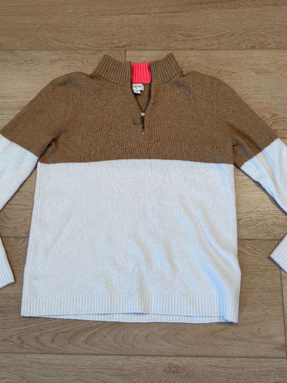 J Crew Women's Size XS Color Block Tan and White Sweater